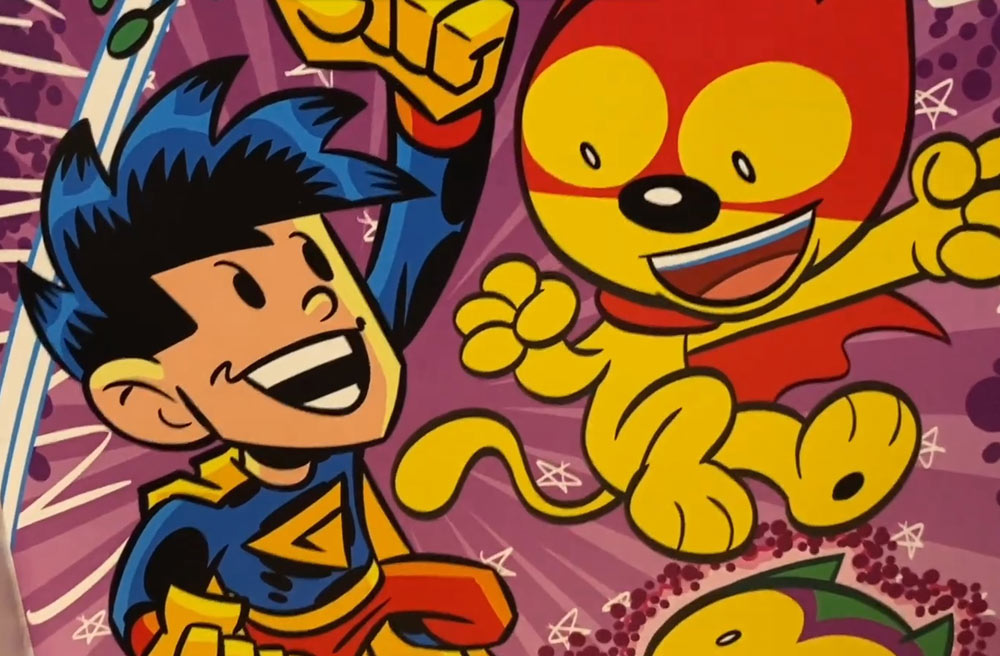 G-Man and Action Cat on the cover of Aw Yeah Comics #16
